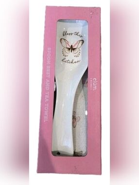 2pc Elum Home Spoon Rest & Tea Towel Set Pink Butterflies